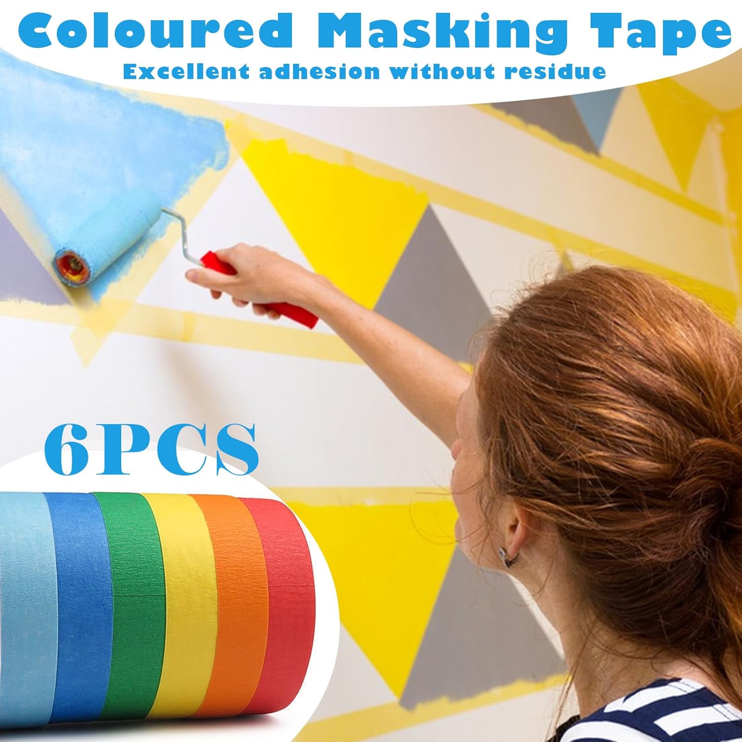 6 rolls of coloured sticky tape - removable coloured tape (1 cm * 13 m) - coloured tape suitable for office and home crafts - used for wall decorations - art — image 6