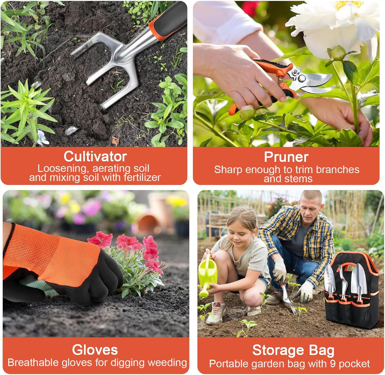 Garden Tools Set, 8 Piece Gardening Tools Set with Non Slip Ergonomic Handle, Heavy Duty Garden Tool Set with Storage Bag, Gardening Kit for Women, Garden Hand โ image 6