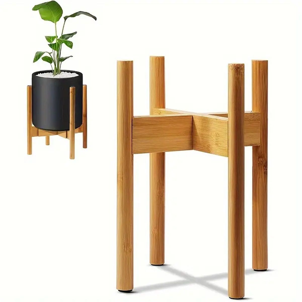 Tall Plant Stand Fixed Size Raised Bamboo Plant Stand for Indoor Pots (Not Included) - Modern Flower Pot Holder with Plug In Design - Easy to Assemble โ image 5