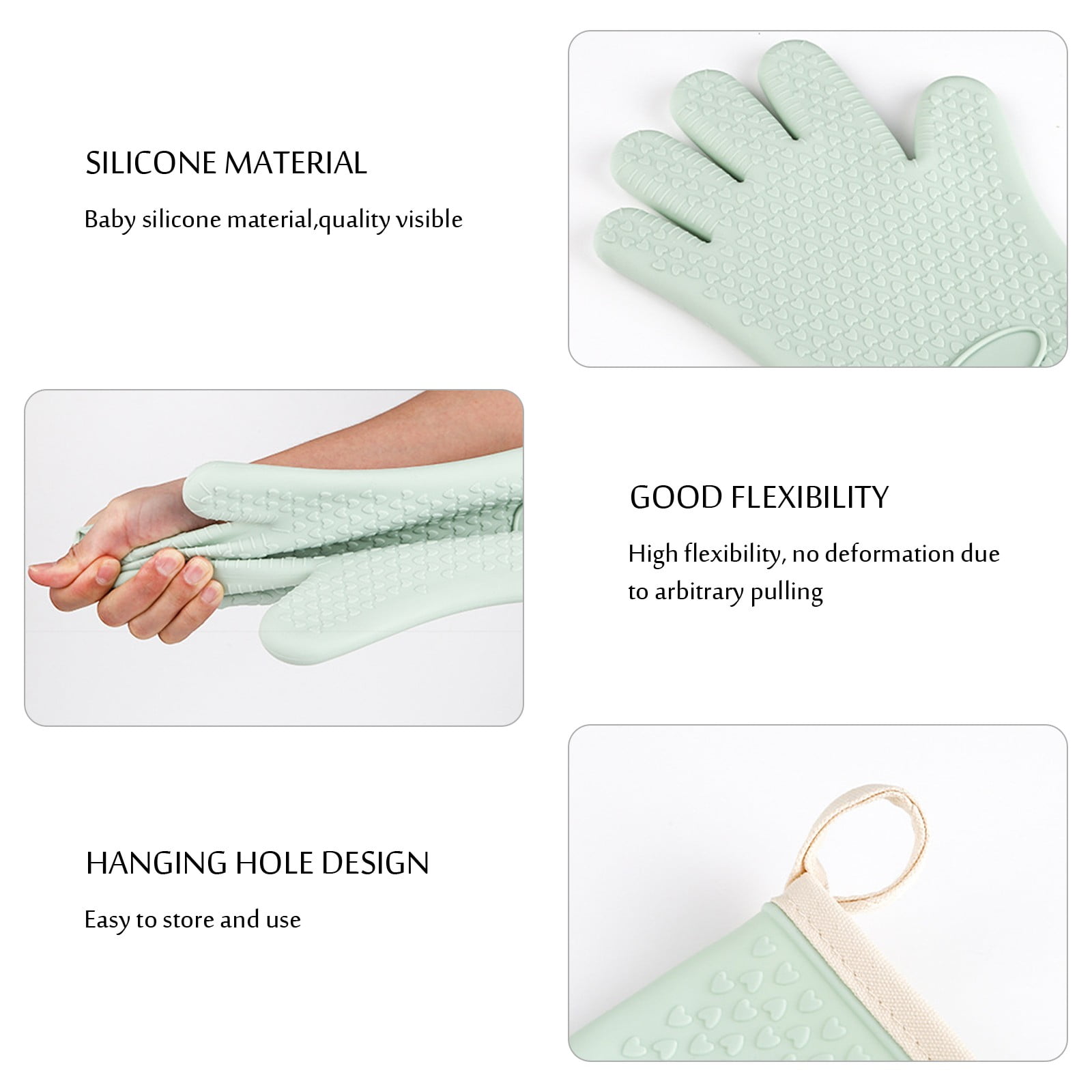 Silicone Smoker Oven Gloves -Extreme Heat Resistant Bbq Gloves -Handle Hot Food Right on Your Grill Fryer Pit|Waterproof Oven Mitts Z3-Mint Green โ image 5