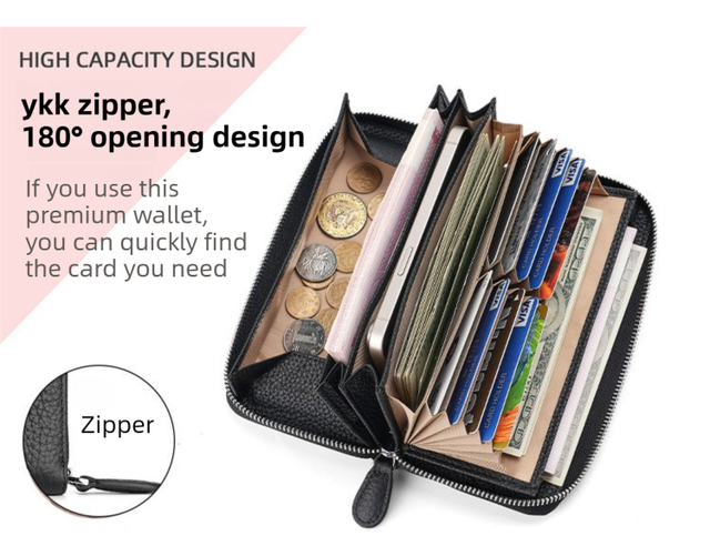 Grey Genuine Leather Women's Long Wallet with RFID Blocking & Hidden NFC - Large Capacity Phone Purse with 180° Zipper Closure, 18 Card Slots, Coin/Cash — image 4