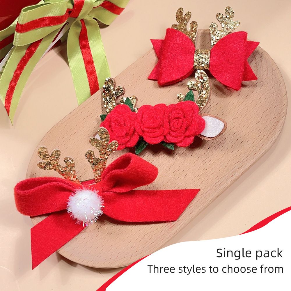 3 Pcs Christmas Hair Clips Glitter Antler Bow Hair Clips Christmas Bow Christmas Headwear for Girls โ image 4