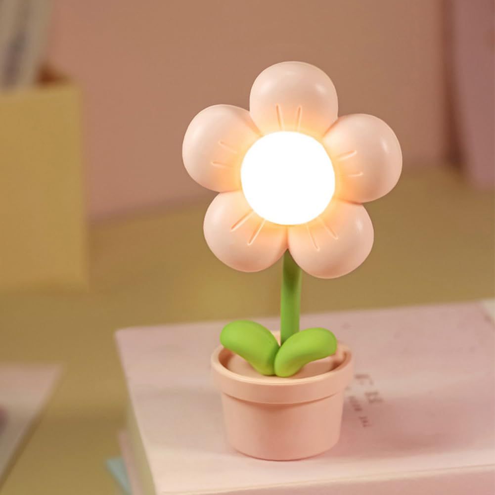 Cartoon Flower Night Light Battery Operated, Creative Bedside Lamp Adjustable Cute Flower Light Kids Bedroom Decor (Pink) — image 2