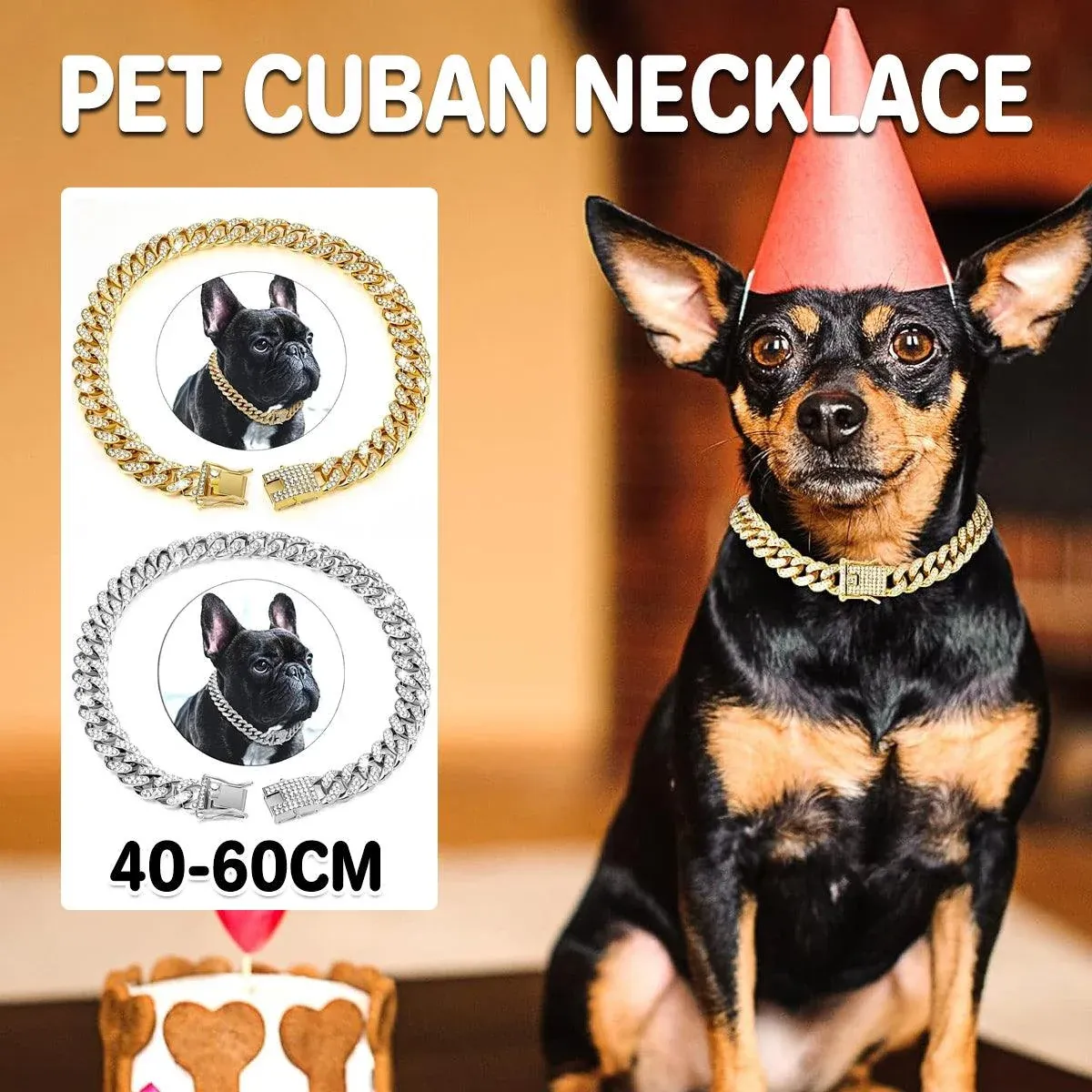 Cuban Chain Metal Dog Collar Pet Training Necklace for Small Medium Large Dogs - Gold-50cm — image 2