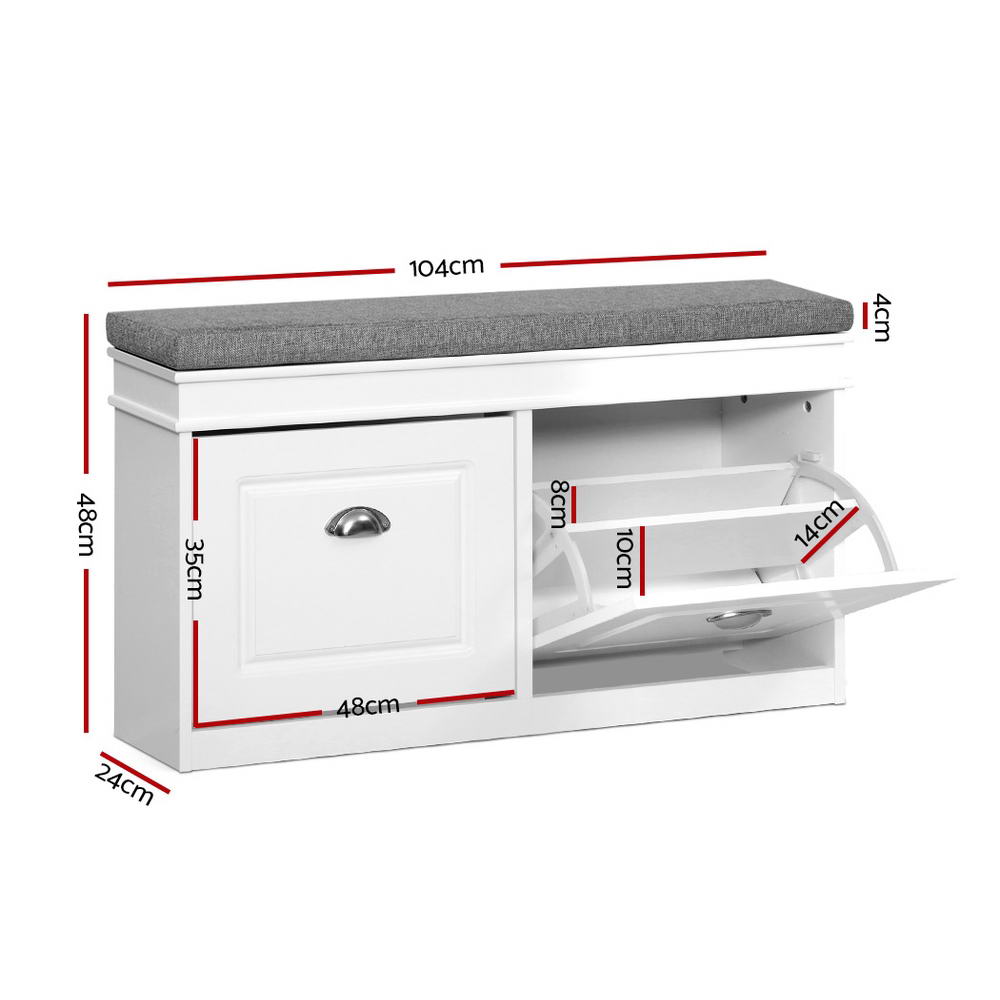 Artiss Shoe Rack Cabinet Bench 8 Pairs White — image 2