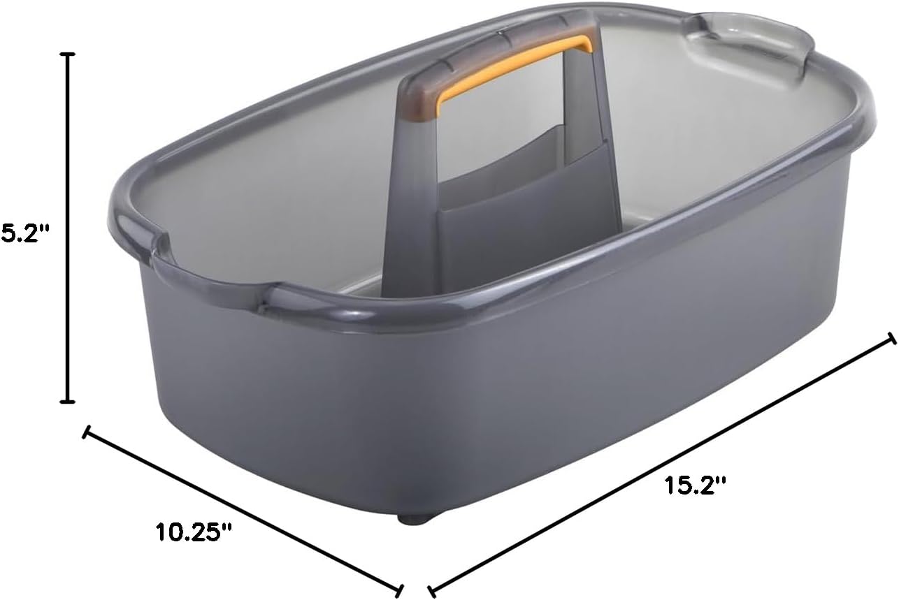 Multi-functional Storage Box with Handle 39x25x19cm Grey - Bathroom Kitchen Office Organiser Basket for Cleaning Supplies — image 5