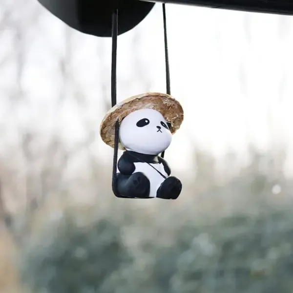 High Quality Compatible Cute Swinging Panda Car Mirror Accessories Funny Interior Rearview Mirrors Decorations (Hat Panda) โ image 2