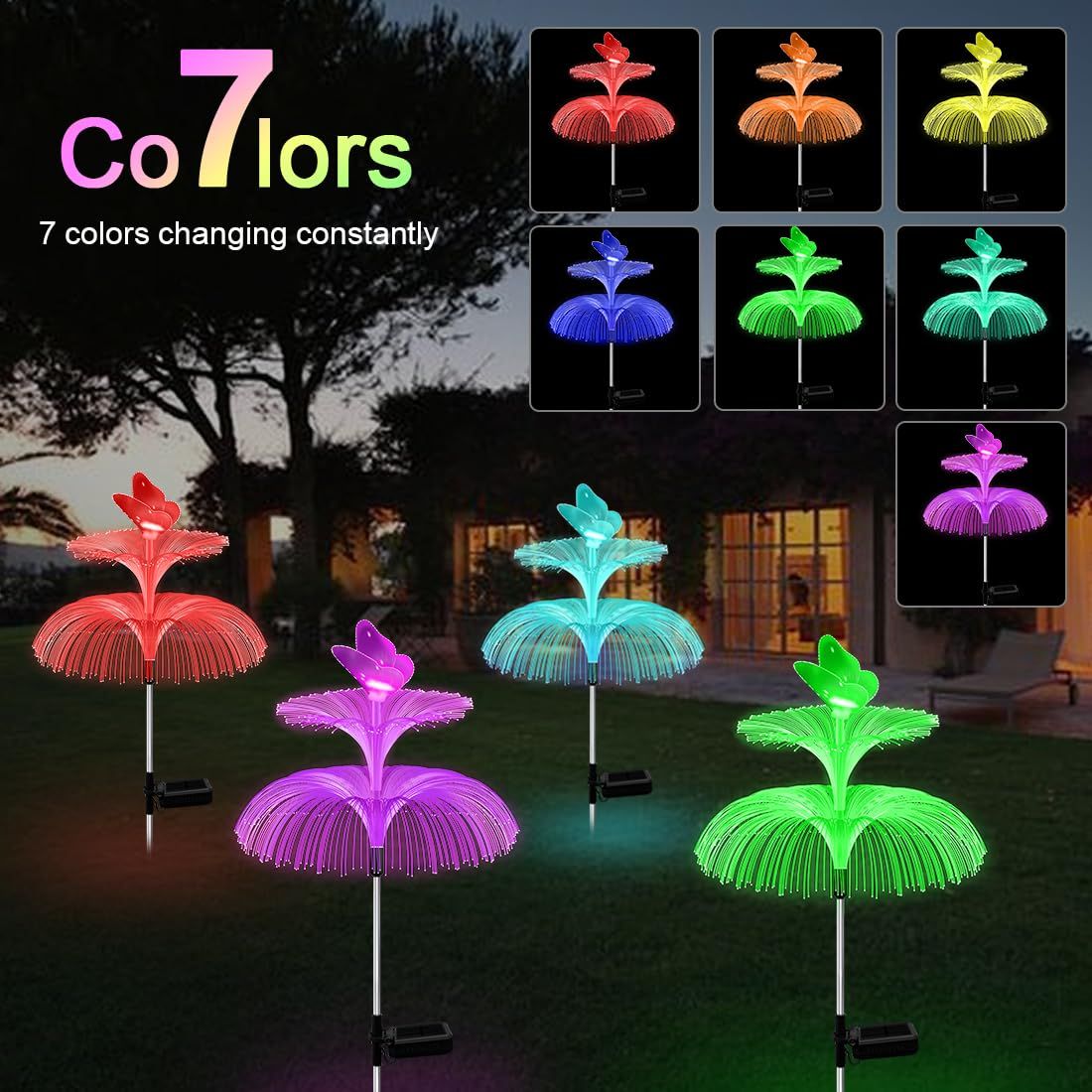 Solar Garden Lights 4 Packs Solar Lights for Outside,Waterproof Solar Outdoor Lights Decorative 7 Color Changing Double Jellyfish — image 2