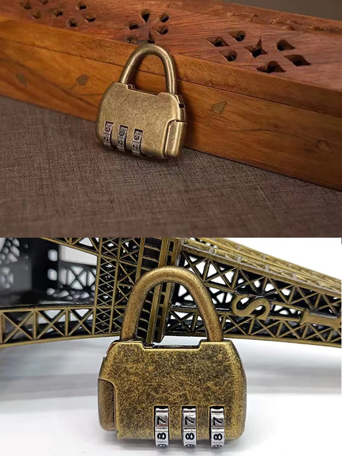 3 Digit Combination Lock Mini Bronze Password Padlock Small Metal Padlock Archaize Style Lock for Jewelry Box Storage โ image 4