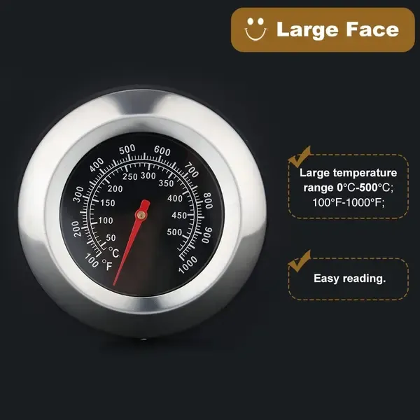 BBQ Grill Thermometer, Stainless Steel Analog Temperature Gauge with 7.6 cm Dial for Smokers and Charcoal Grills, 38-538 C — image 3