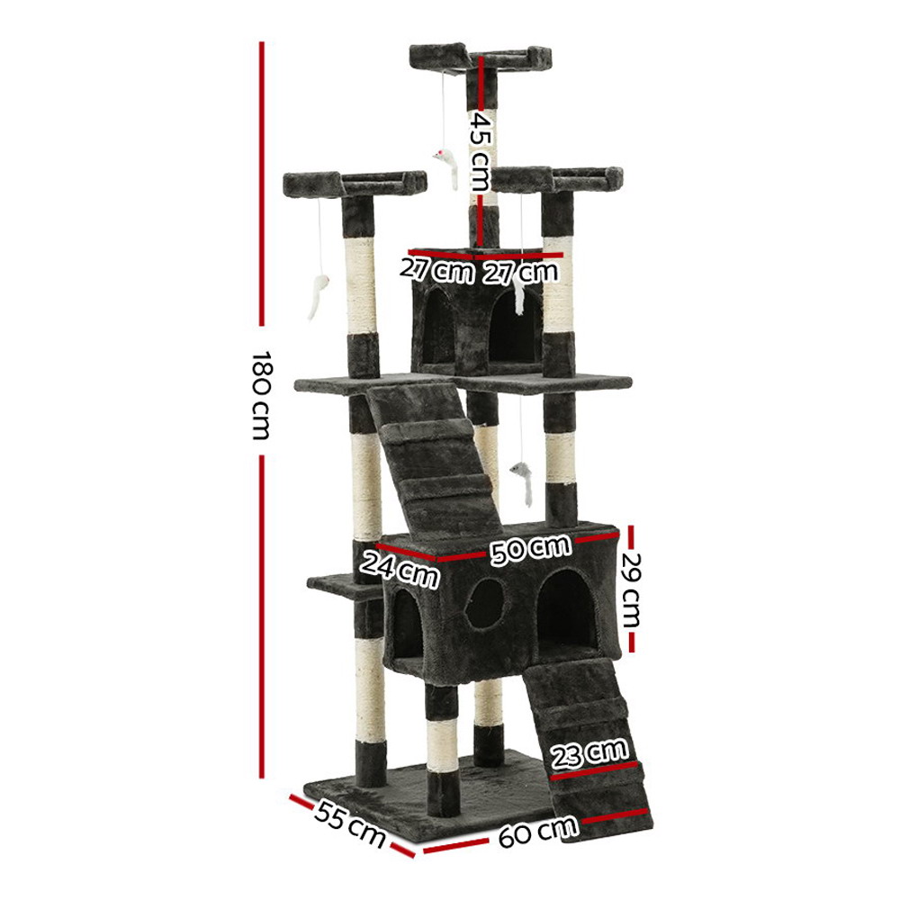 i.Pet Cat Tree 180cm Tower Scratching Post Scratcher Wood Condo House Toys Grey โ image 2