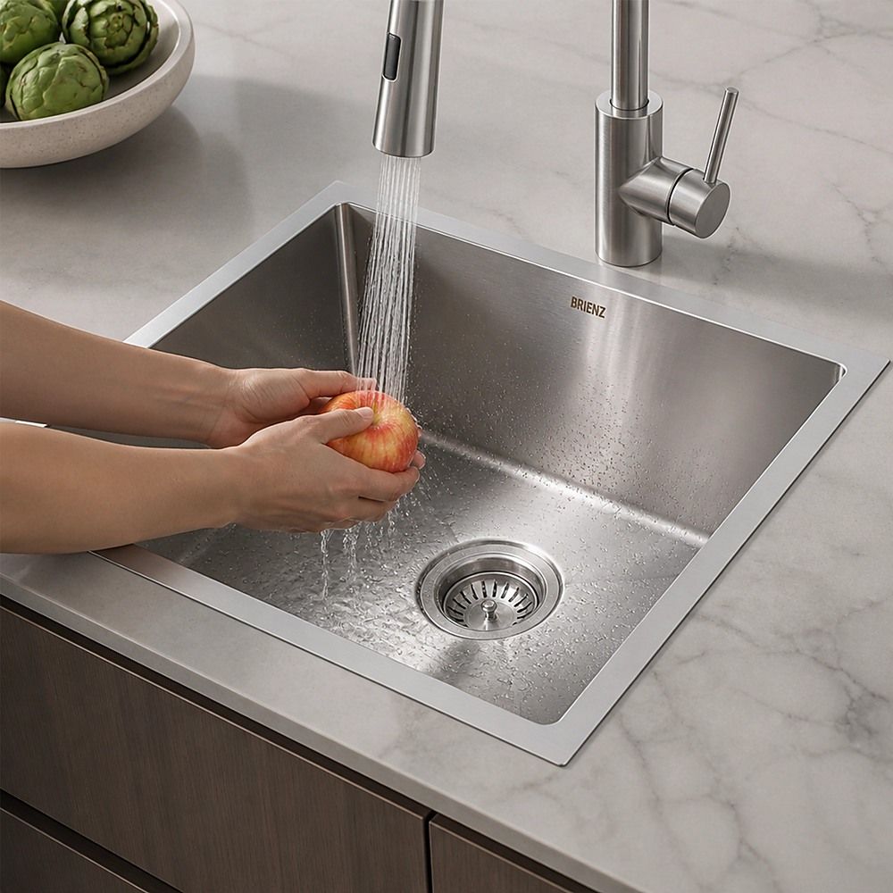510 × 450mm Handmade 1.5mm 16 Gauge Stainless Steel Kitchen Laundry Sink with Waste