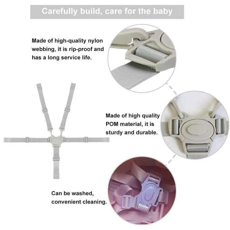 Adjustable 5-Point Safety Harness for Child Seats and Strollers, Gray - Compatible with Most Brands โ image 4