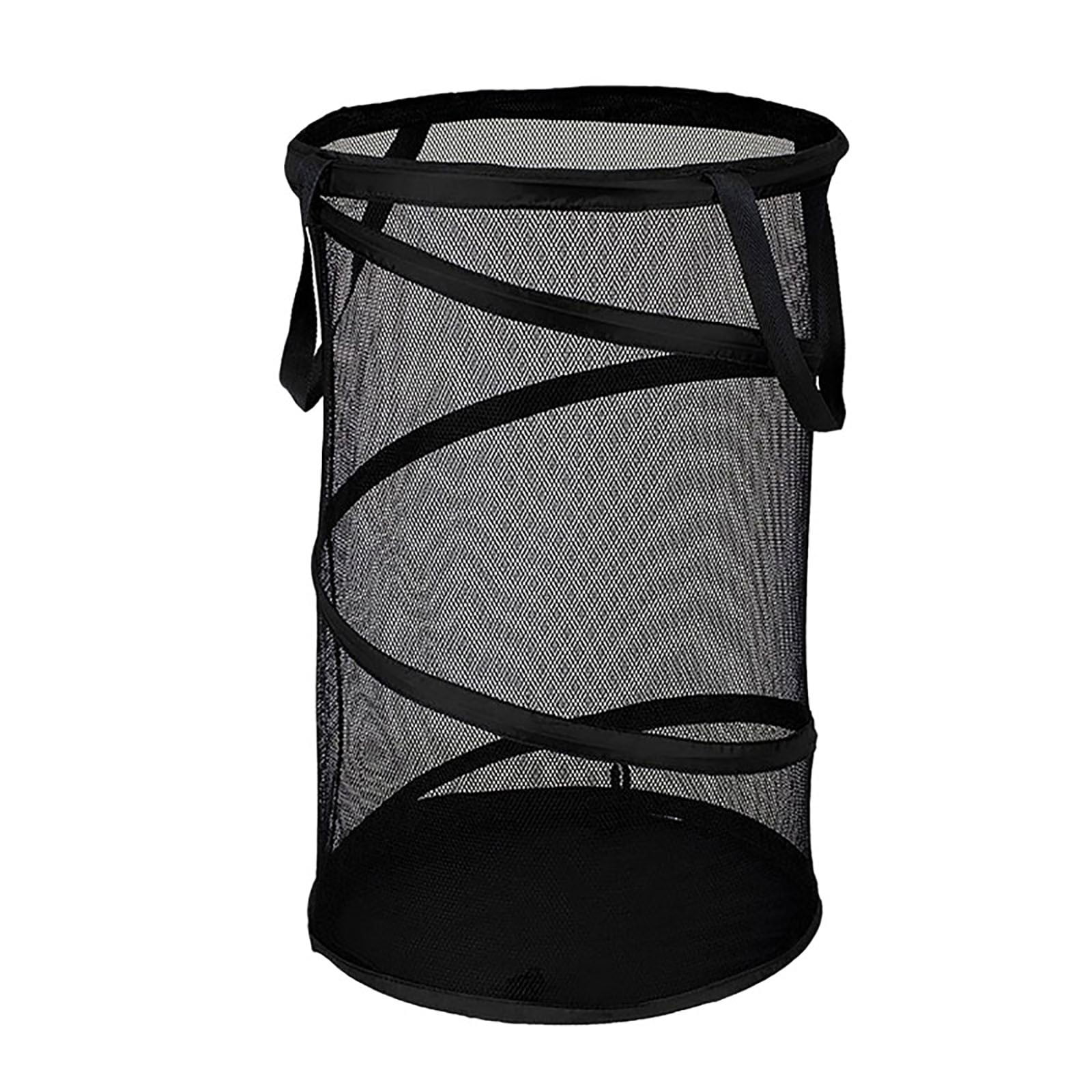 Large Collapsible Laundry Basket, Heavy Duty Foldable Mesh Pop Up Hamper with Handles for Laundry Room, Bathroom, Black, 36 × 58 cm