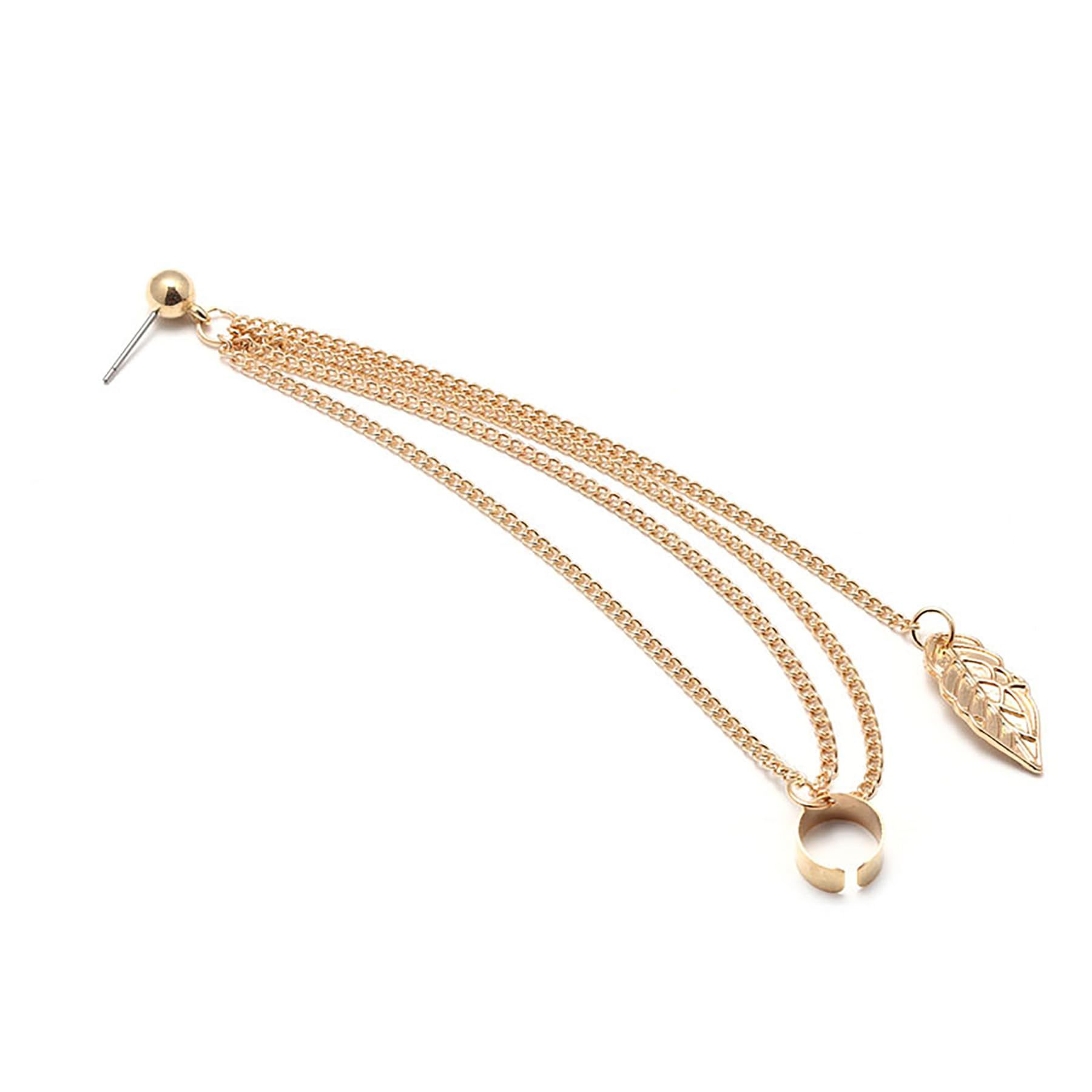 1 pcs The leaves pendant tassel earrings Cute Ear Cuff Non Piercing with Leaf Tassels Stud Earrings Dangle Earrings Jewelry — image 3