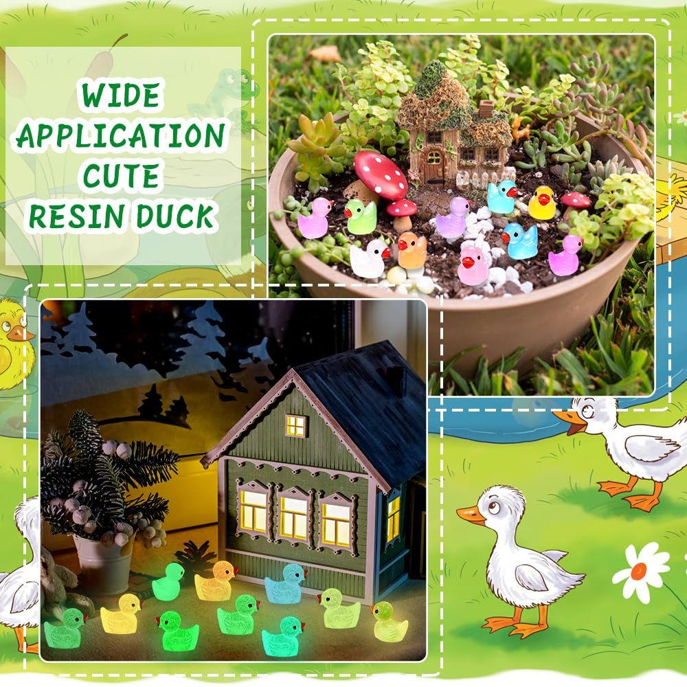 100pcs Luminous Mini Resin Duck Little Small Ducks Glow in The Dark Duck Figures for Dollhouse Aquarium Decor Micro Fairy Garden — image 4