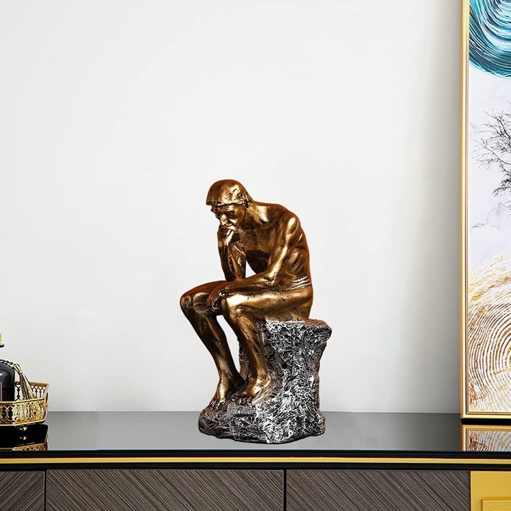 Resin Thinker Statue Thinker Figurine Thinking Man Sculptures for Home Office Desktop Crafts Gifts - Golden — image 4