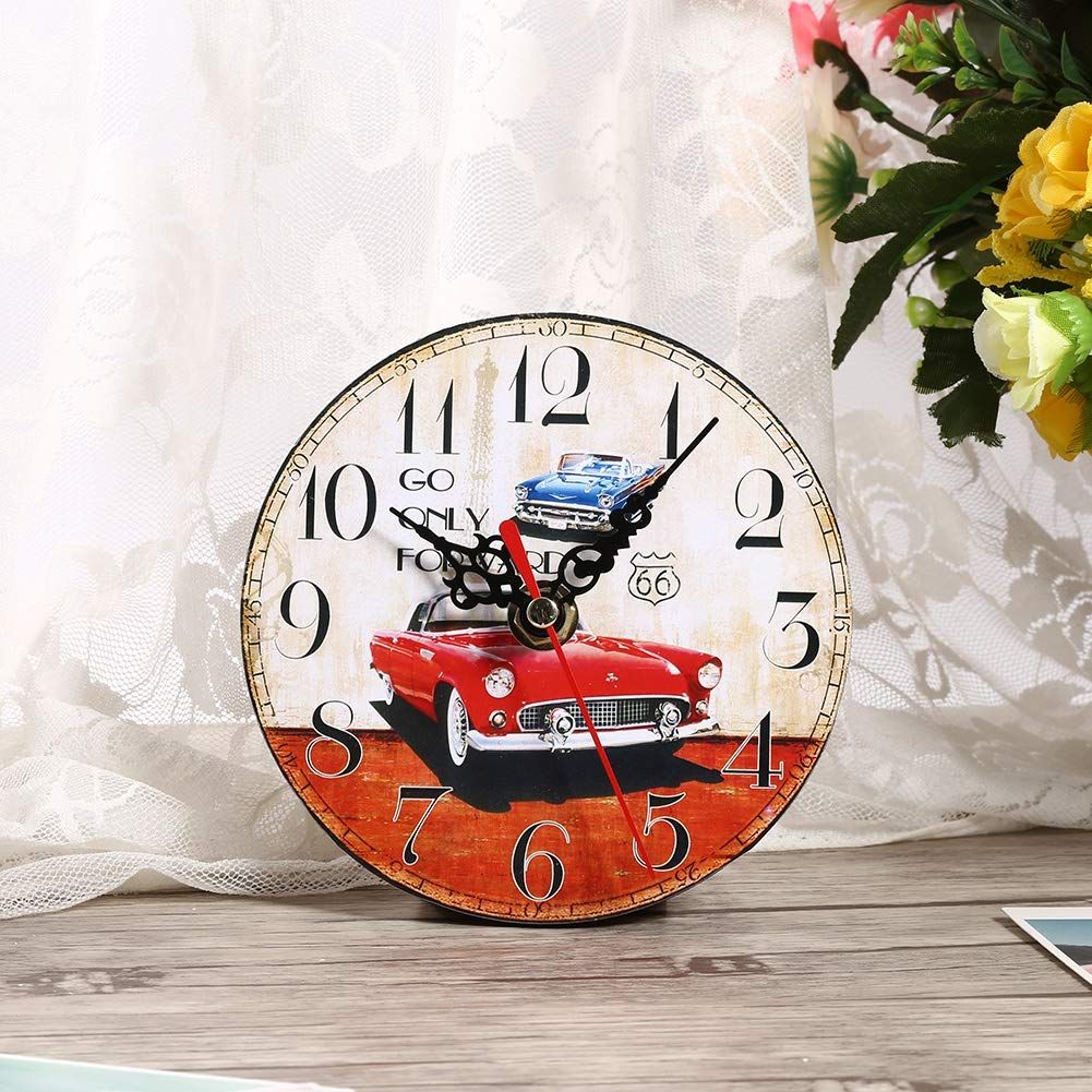 Retro Wooden Round Wall Clock,12CM 4.7" Antique Vintage Pattern Non -Ticking Silent Wall Clocks for Home Office Bar Club Decoration — image 3