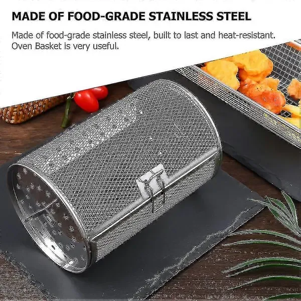 Stainless Steel Air Fryer Rotisserie Basket with 360 Degree Rotation for Fries, Nuts, Meat and Oven Cooking, Silver, 25 cm — image 3