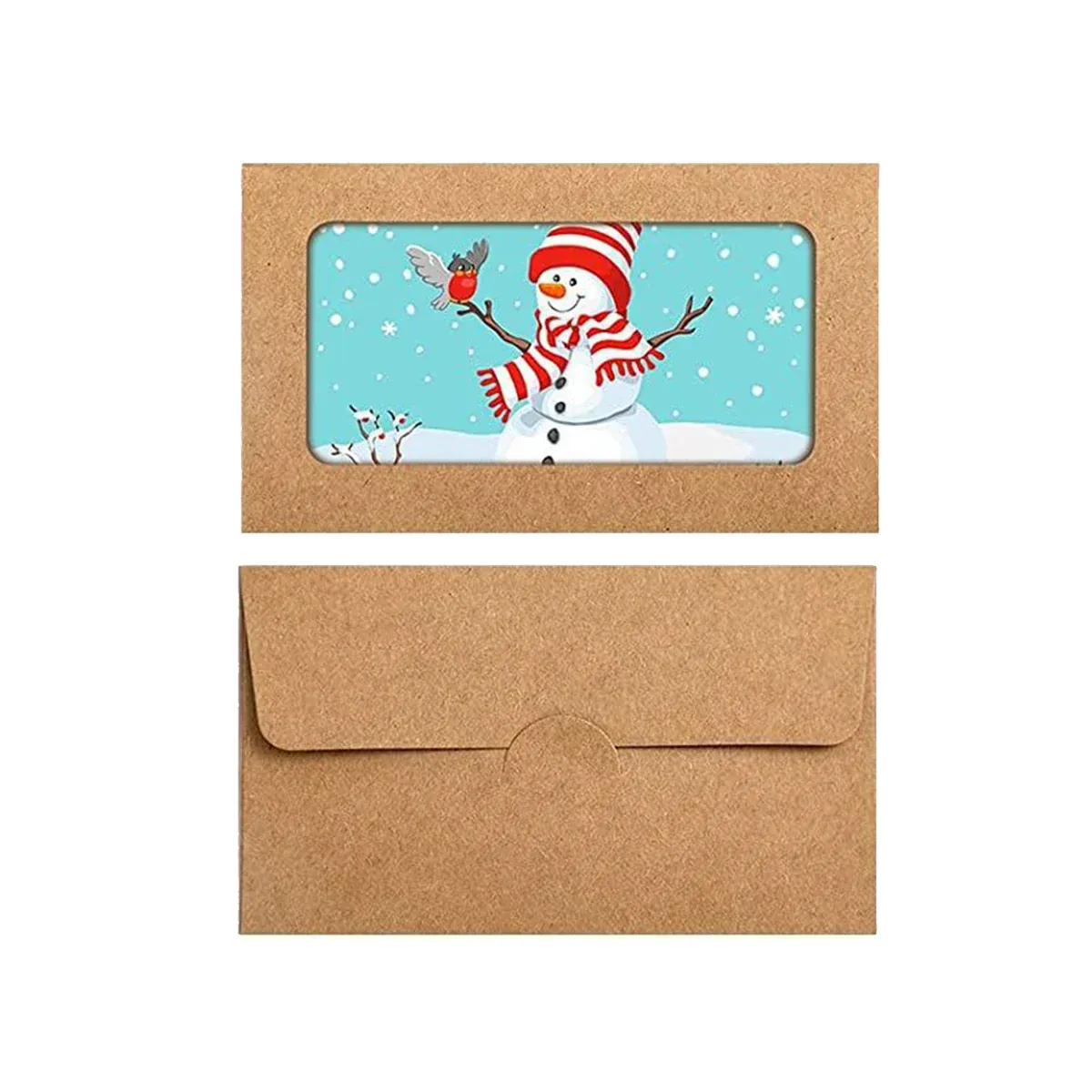 100PCS Small Kraft Paper Envelopes With Clear Window Self Seal Card Mailers - Kraft