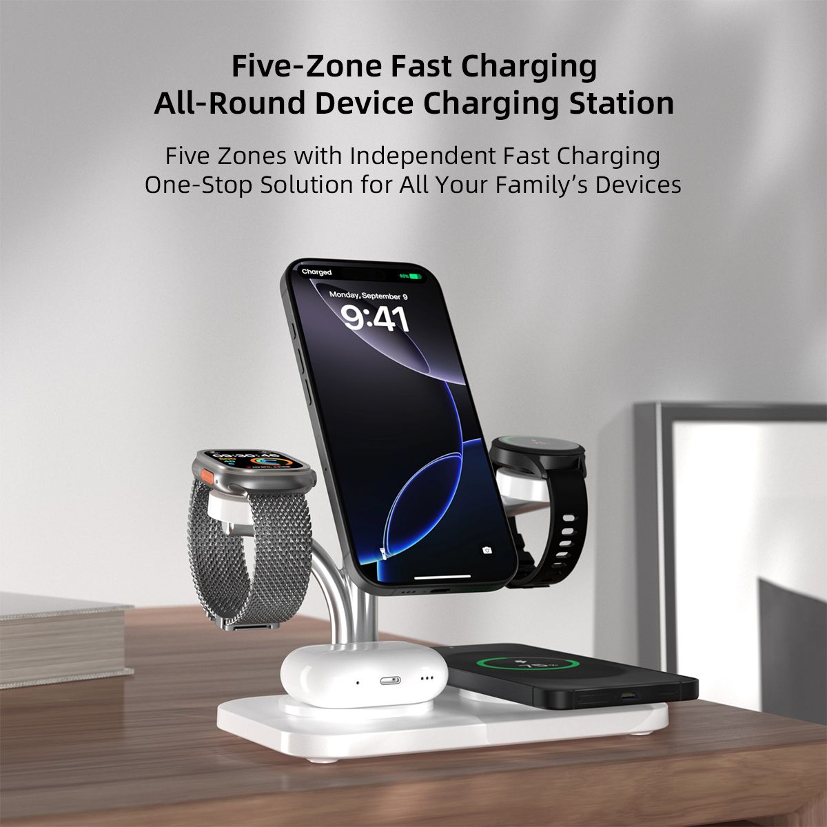 OC22 5-in-1 Wireless Charging Stand Multi Device Fast Charging Dock,white — image 4