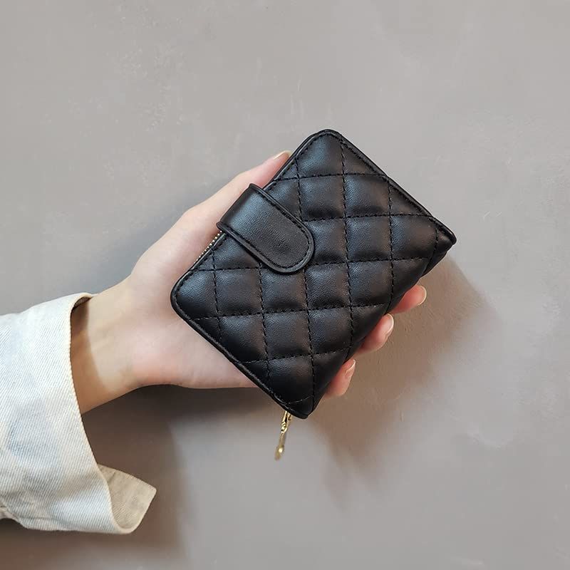 Small Slim Lattice Wallet Leather RFID Blocking Coin Purse with Zipper Credit Card Holder and ID Card Window (Black) โ image 3