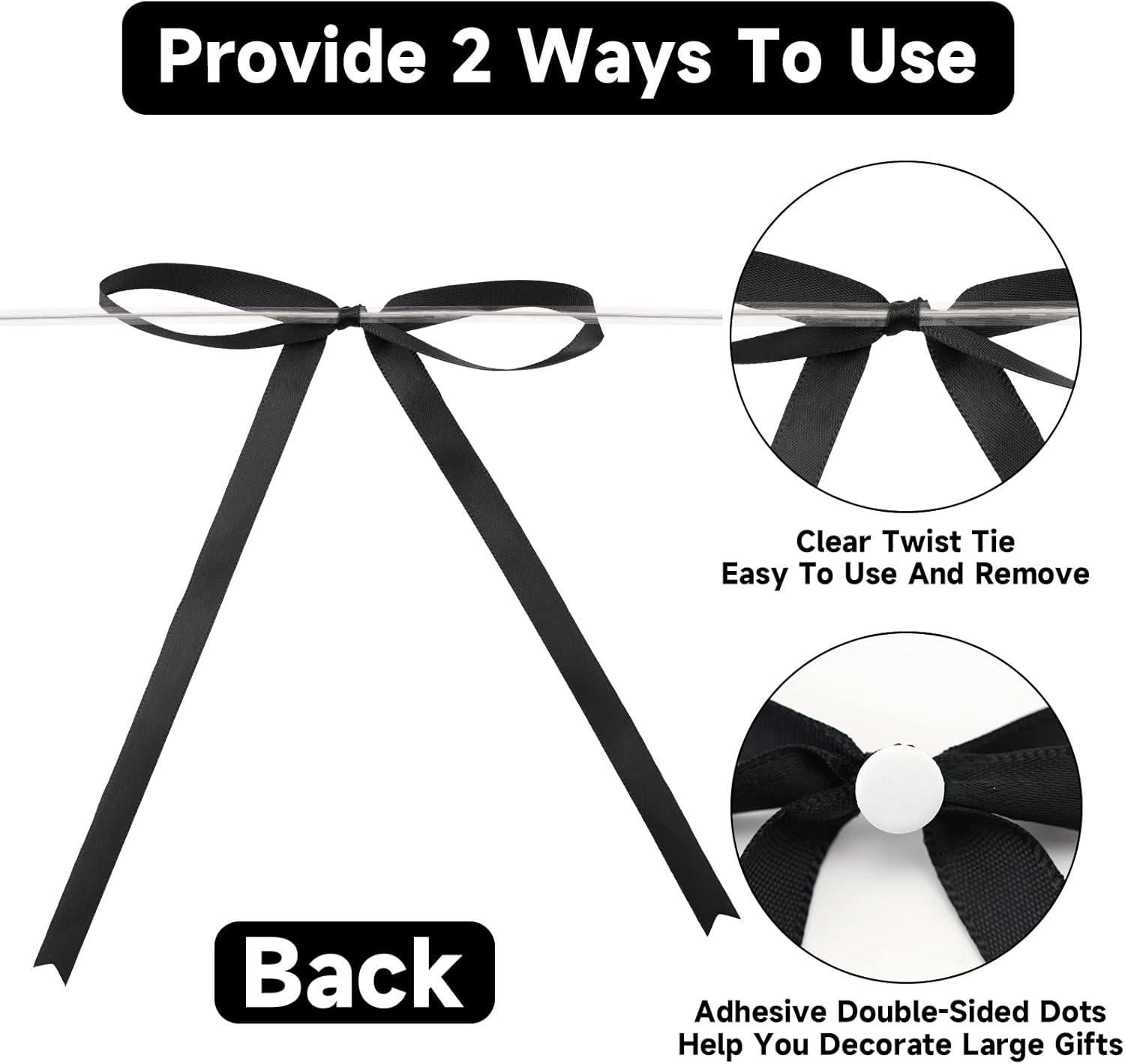 Twist Tie Bows 5 × 7Inch - 30Pcs Premade Black Gift Bow for Cake Gift Wrapping Balloon Craft Treat Bag Black Satin Ribbon Bows for Wedding Baby Shower Birthday — image 4