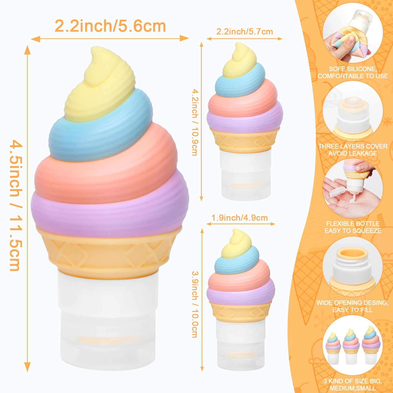 Cute Travel Bottles, Leak Proof Refillable Liquid Silicone Squeezable Travel Accessories for Hotel Gym Travelling, Ice Cream Corn — image 5