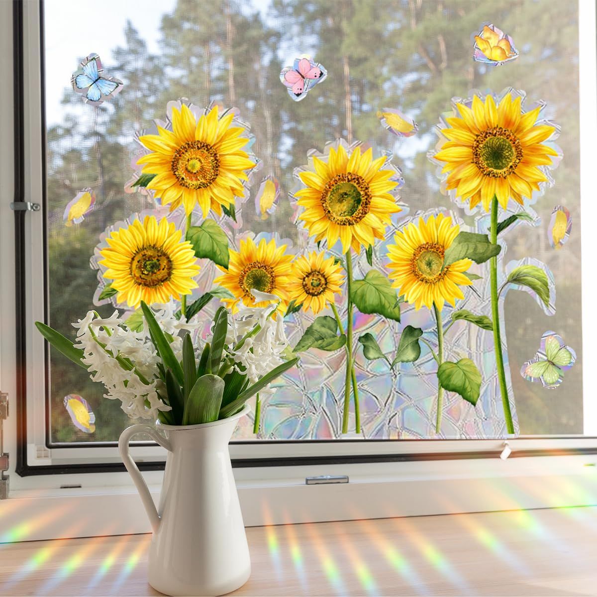 Non-glue Removable Rainbow Sunflower Butterfly Window sticker,Sun Dazzling Color Anti-Collision Window Decals,Prevent Bird Strikes — image 5