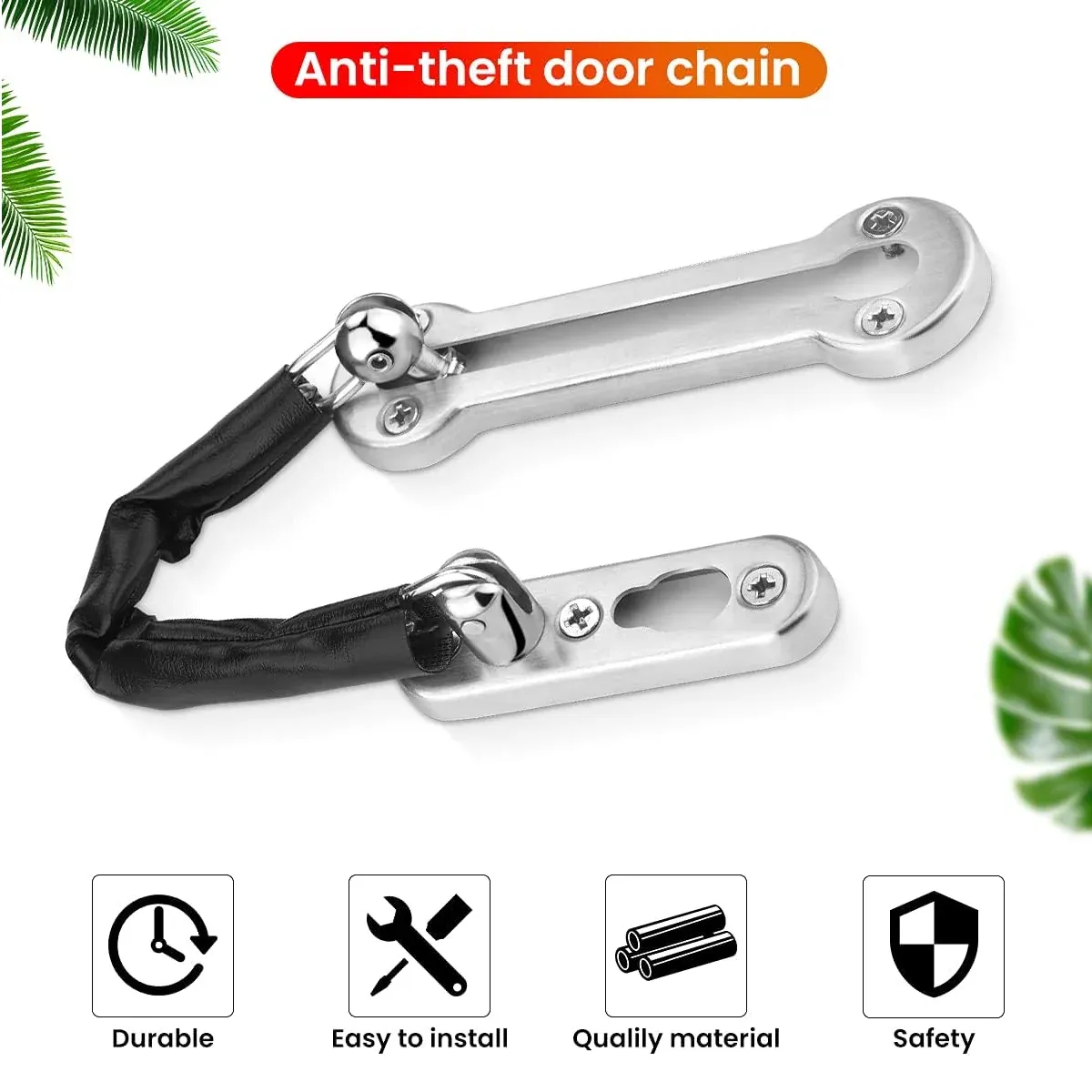 Home Security Door Chain Stainless Steel Guard Slide Screws Front Secure Catch - Black โ image 5