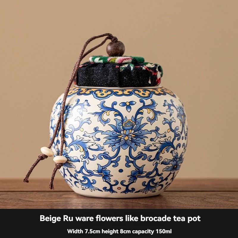Ru Kiln tea jar, blue-and-white ceramic canister, airtight tea storage, floral tea container, Australian tea accessory - Cyan - Size 12 โ image 6
