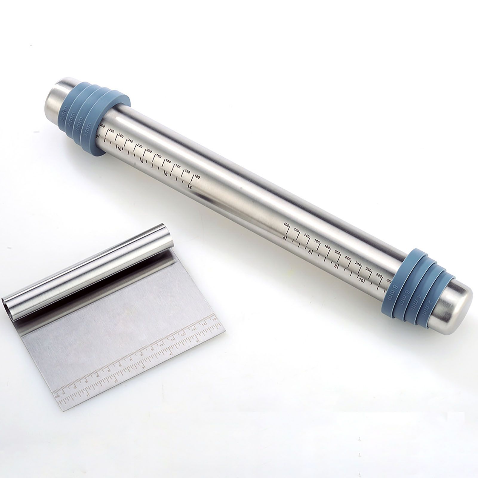 Adjustable Thicknes Flour Rolling Pin with Scale Mat Dough Scraper 430 Stainless Steel Cooking Tools Baking Utensils — image 3