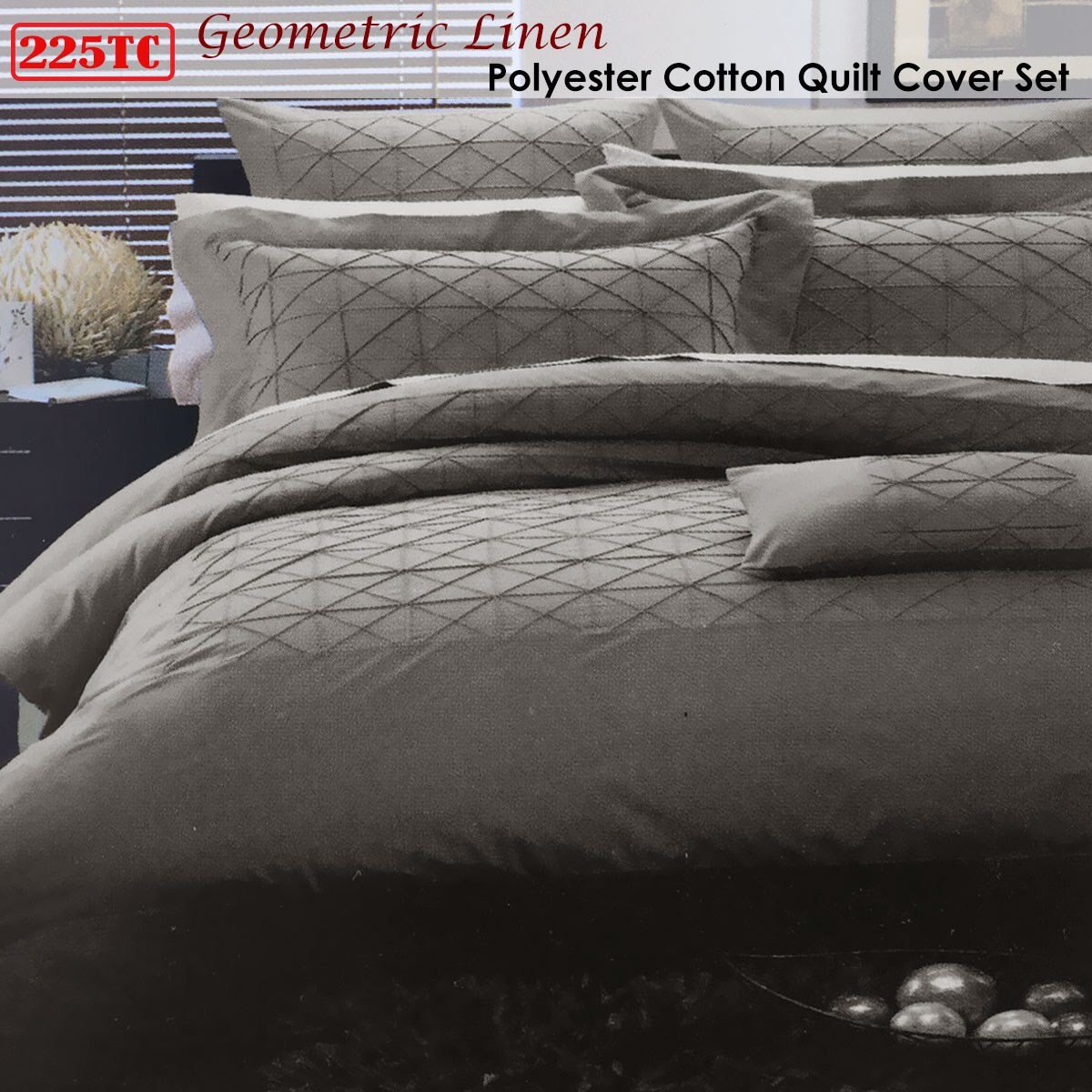 Geometric Tuck Linen Polyester Cotton Quilt Cover Set Queen — image 2