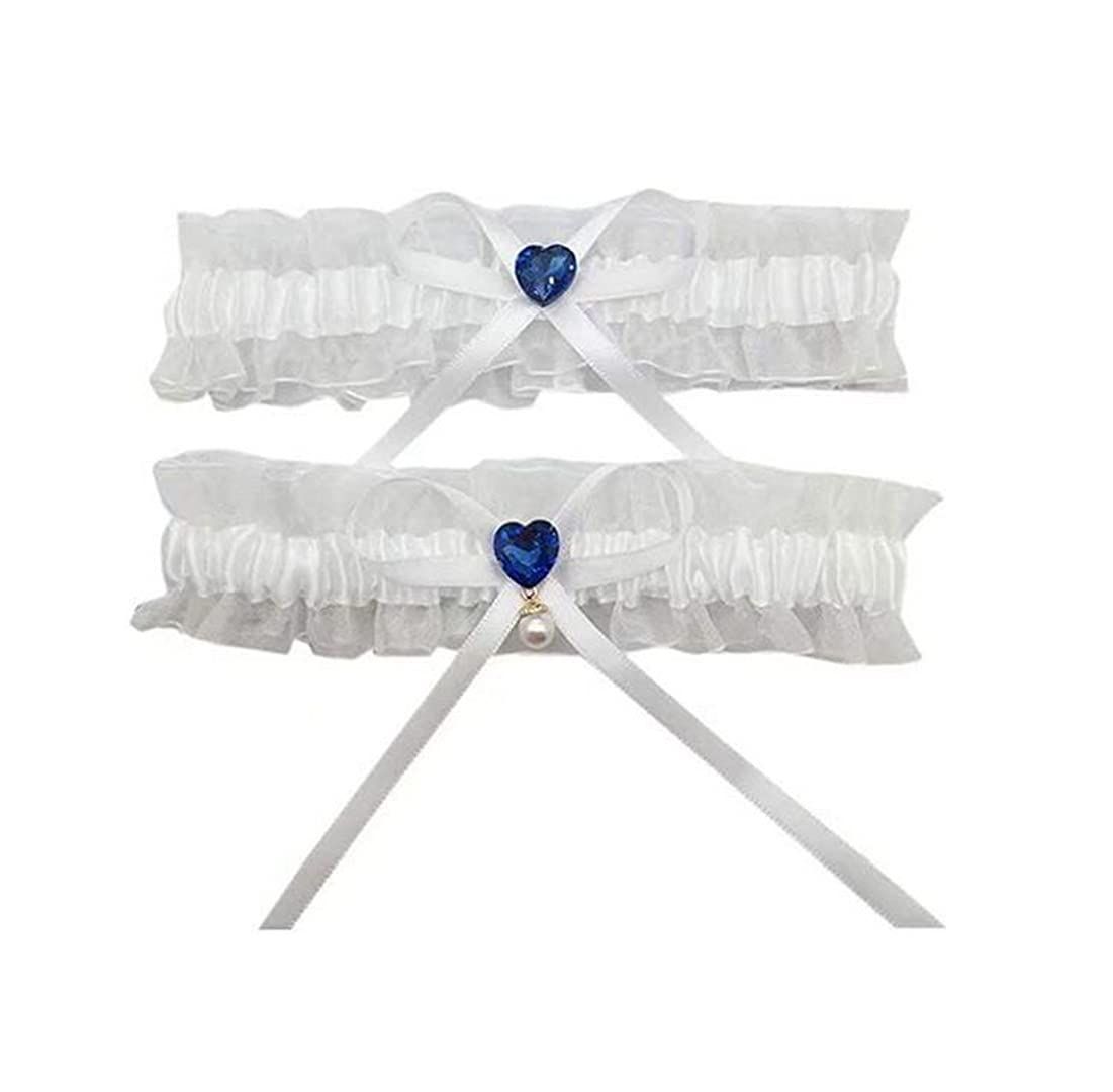 Wedding Bridal Garter for Bride Heart Rhinestones Satin Bow with Pearl Prom Garter Set (2 pieces)Tulle, Ribbon