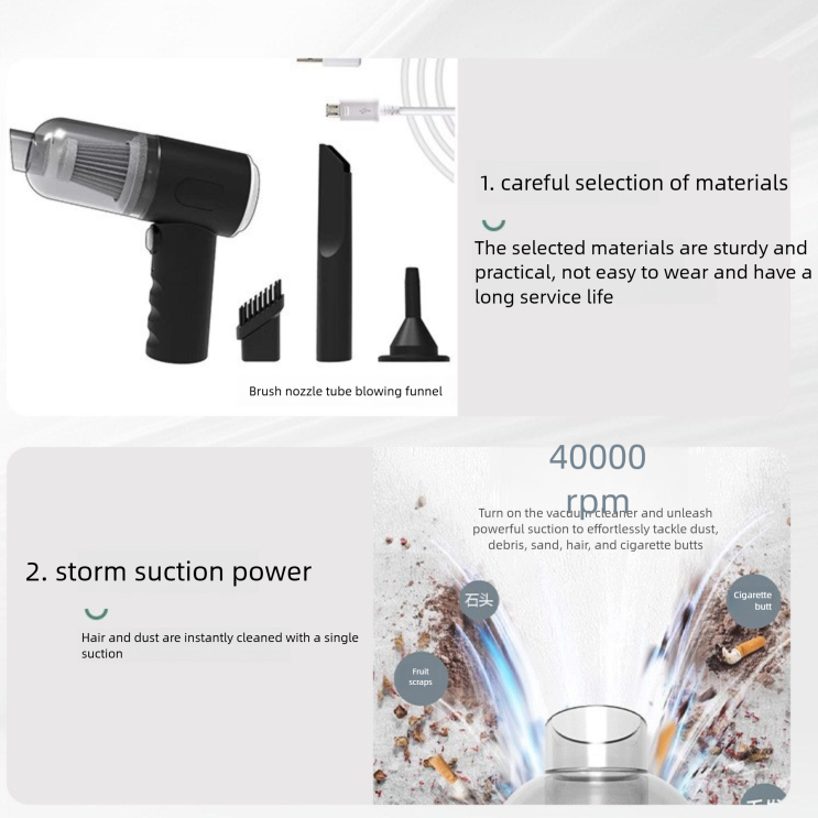Black High-Power Cordless Handheld Vacuum Cleaner – Compact, Rechargeable, and Portable for Home, Car, and Desk Use — image 4