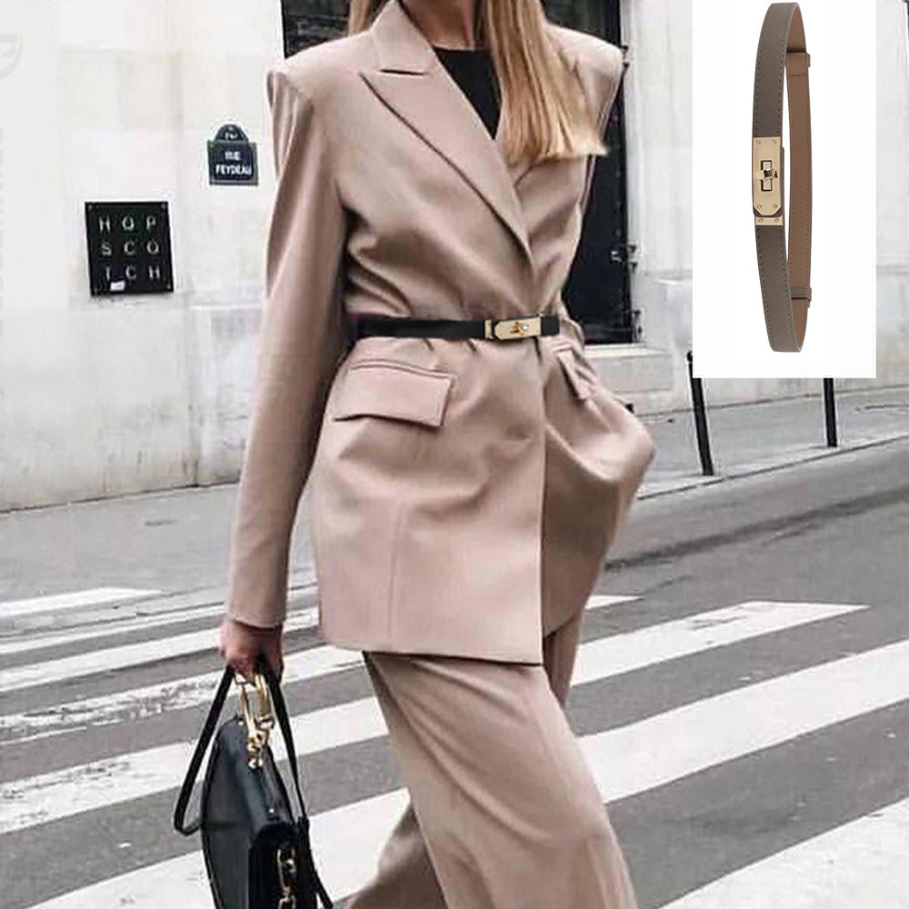 Luxury Cow Leather Women Waist Belt Slim Corset Strap Dress Shirt Belt (Caramel) — image 3