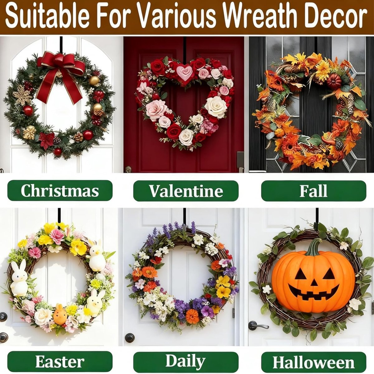 Wreath hanger - 1 piece - Christmas wreath hanger - adjustable from 38 to 65 cm - Wreath hanger for front door - Hooks - door hanger - hanging — image 2