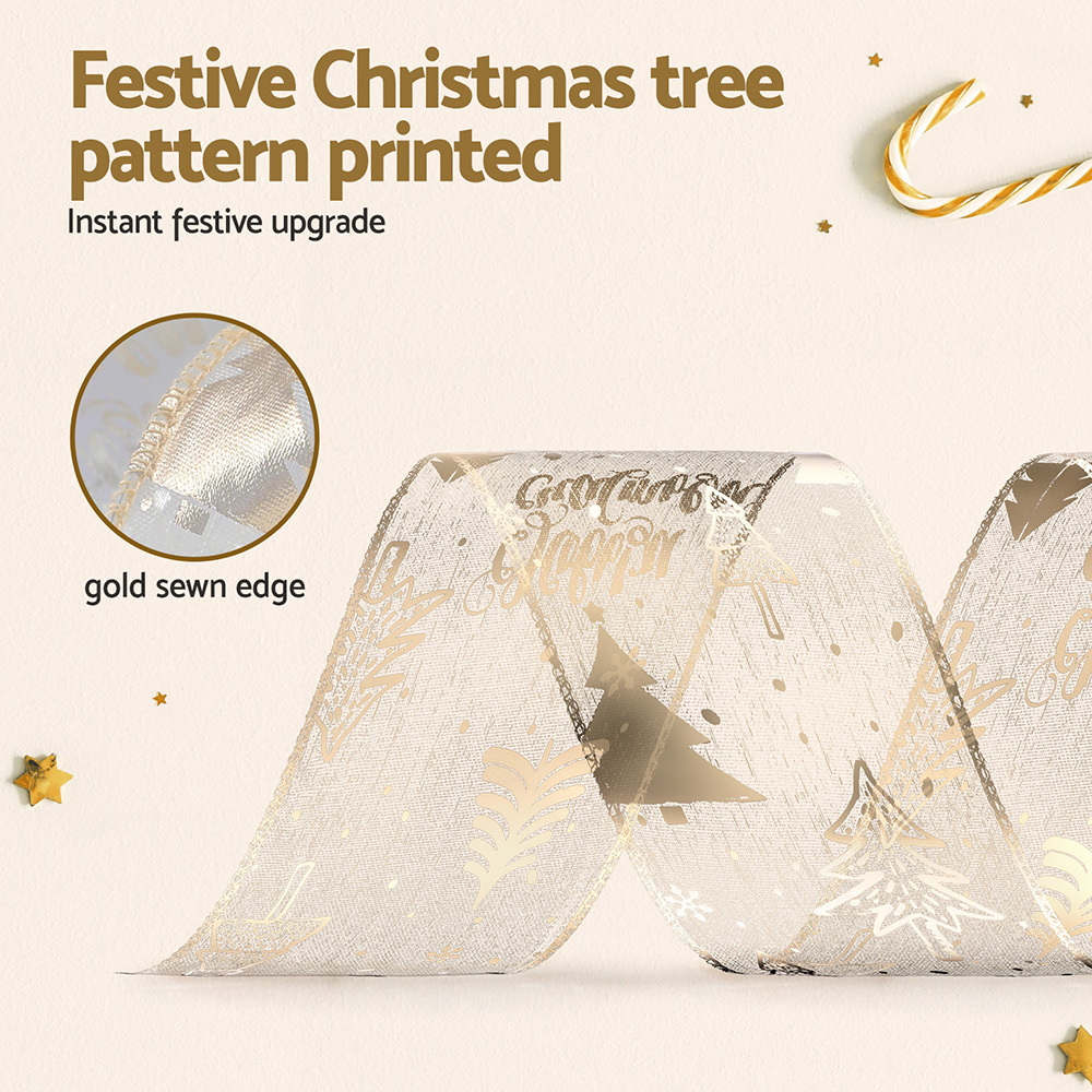 Jingle Jollys 20M Christmas Ribbon Roll Bow Printed Xmas Tree Decor Gift Gold โ image 4