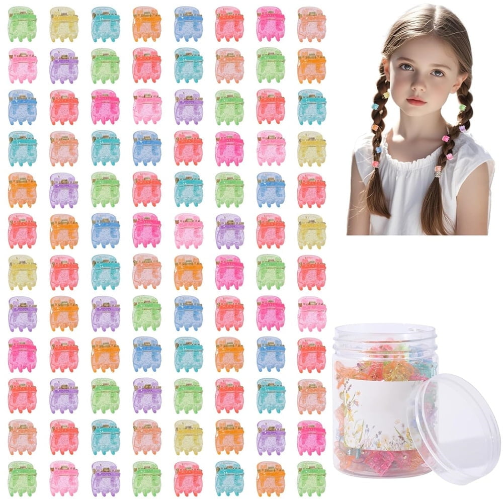 Cute Tiny Hair Clips,Colorful Hair Clips,Mini Glitter Hair Clips,Plastic Claw Clip,Crystal Hair Accessory,Sparkle Clamp for Baby Kids Girls Toddler Women Thin