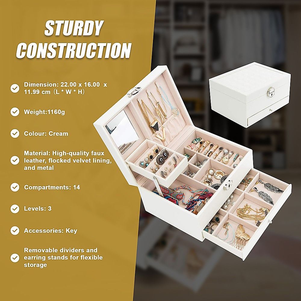 Jewellery Storage Box Girls Rings Necklaces Display Organiser Storage Case — image 3