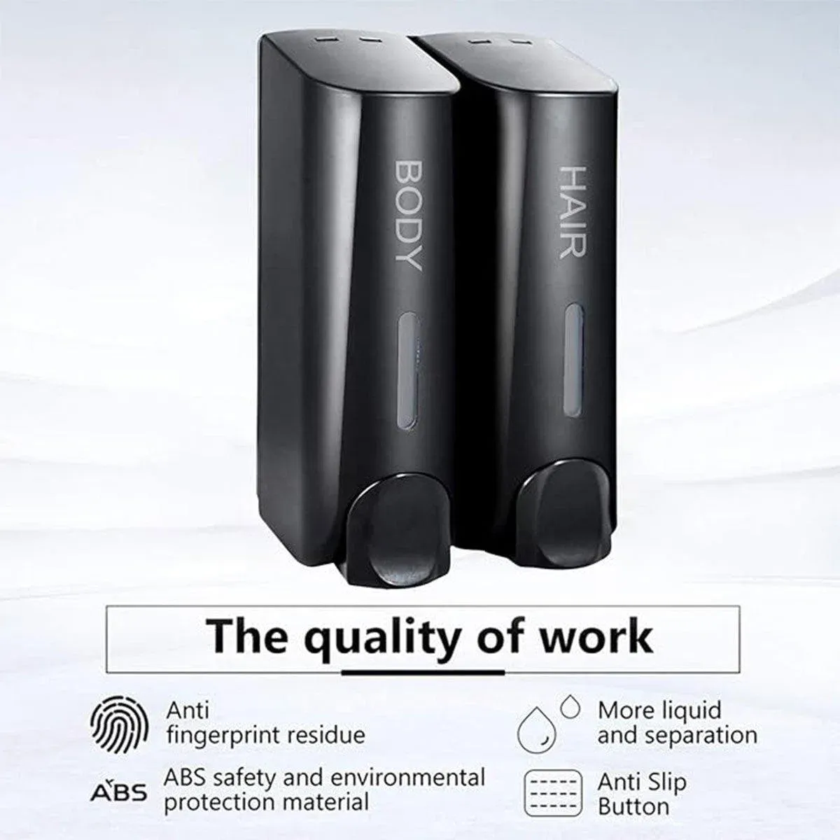 Hotel Wall Mounted Soap Dispenser Bathroom Shampoo Shower Gel Hand Soap Box - Black-Double — image 5