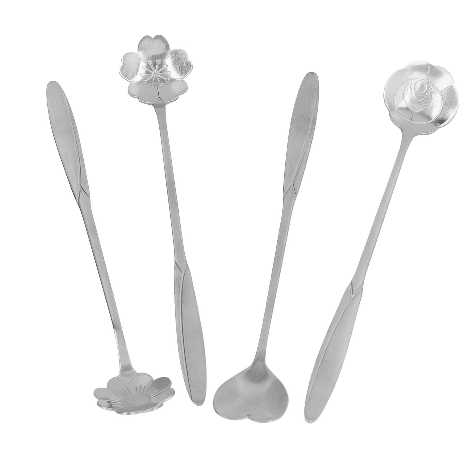 4PCS Mixing Spoon Flower Heart Shaped Coffee Spoon Stainless Steel Desert Scoop Ice Tea SpoonSilver โ image 3