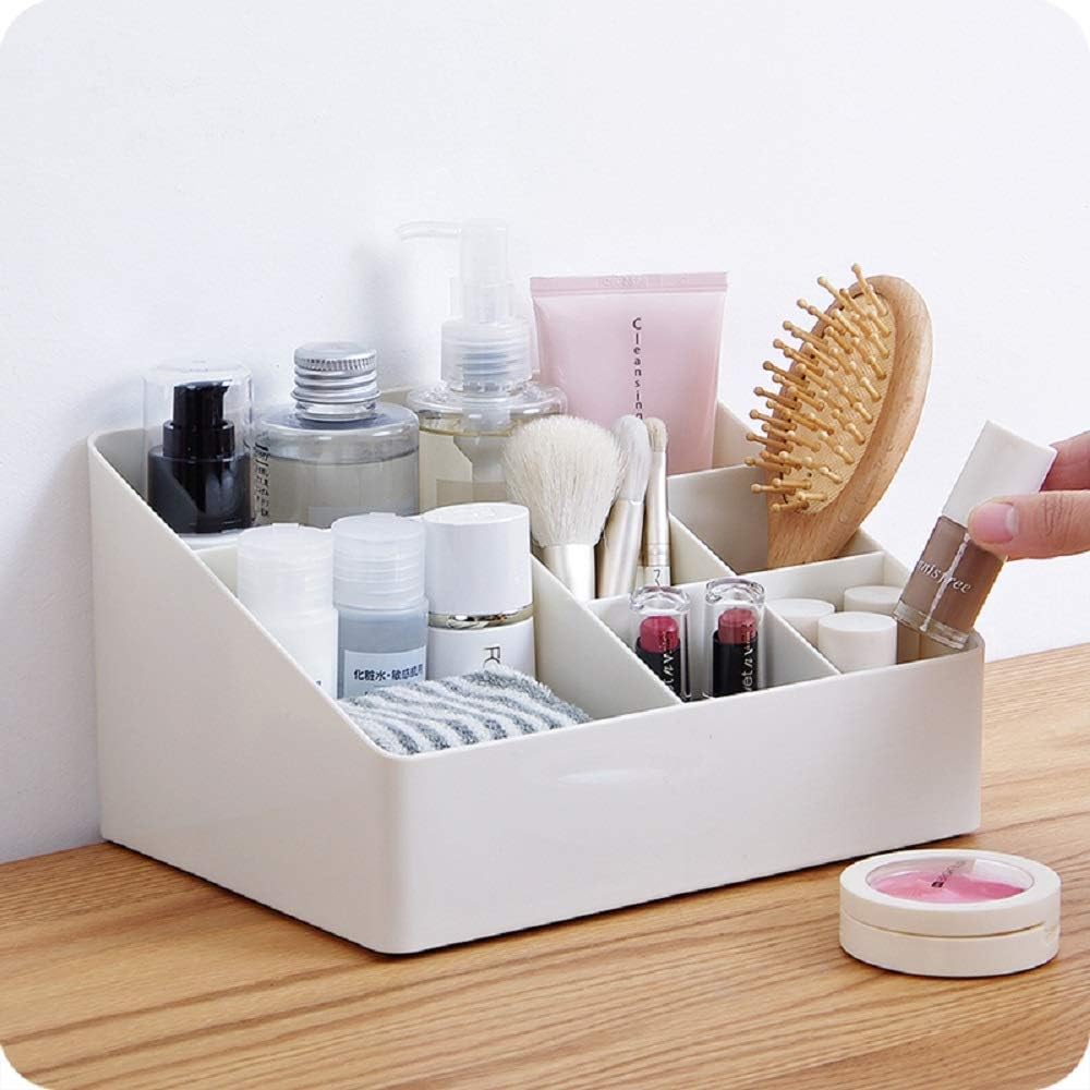 White Cosmetic Organizer with 6 Compartments for Skincare and Jewelry Storage — image 4