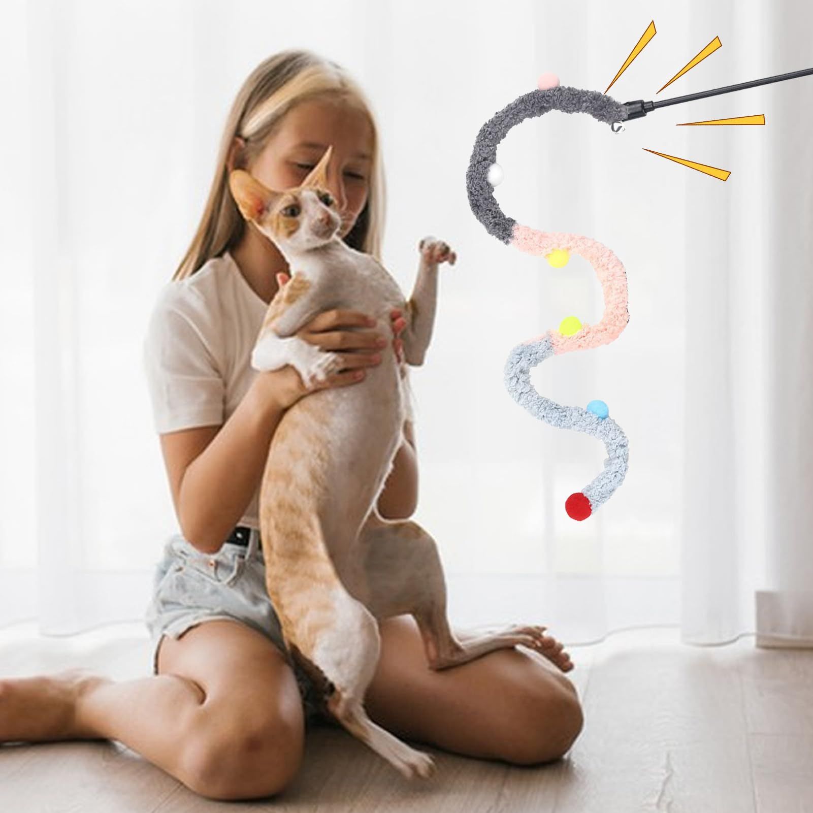 Interactive Catcher Teaser, Retractable Cat Wand Toys, Replacement Teaser with Bell Refills, Cat Exercise Playing Toy — image 4