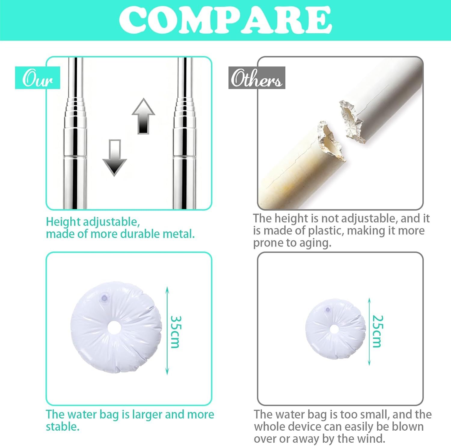 2Pcs Adjustable Metal Balloon Column Stand Kit with Water Base for Birthday Wedding Party Decoration, Reusable Telescopic Pole Set for DIY Balloon Garland Arch — image 6