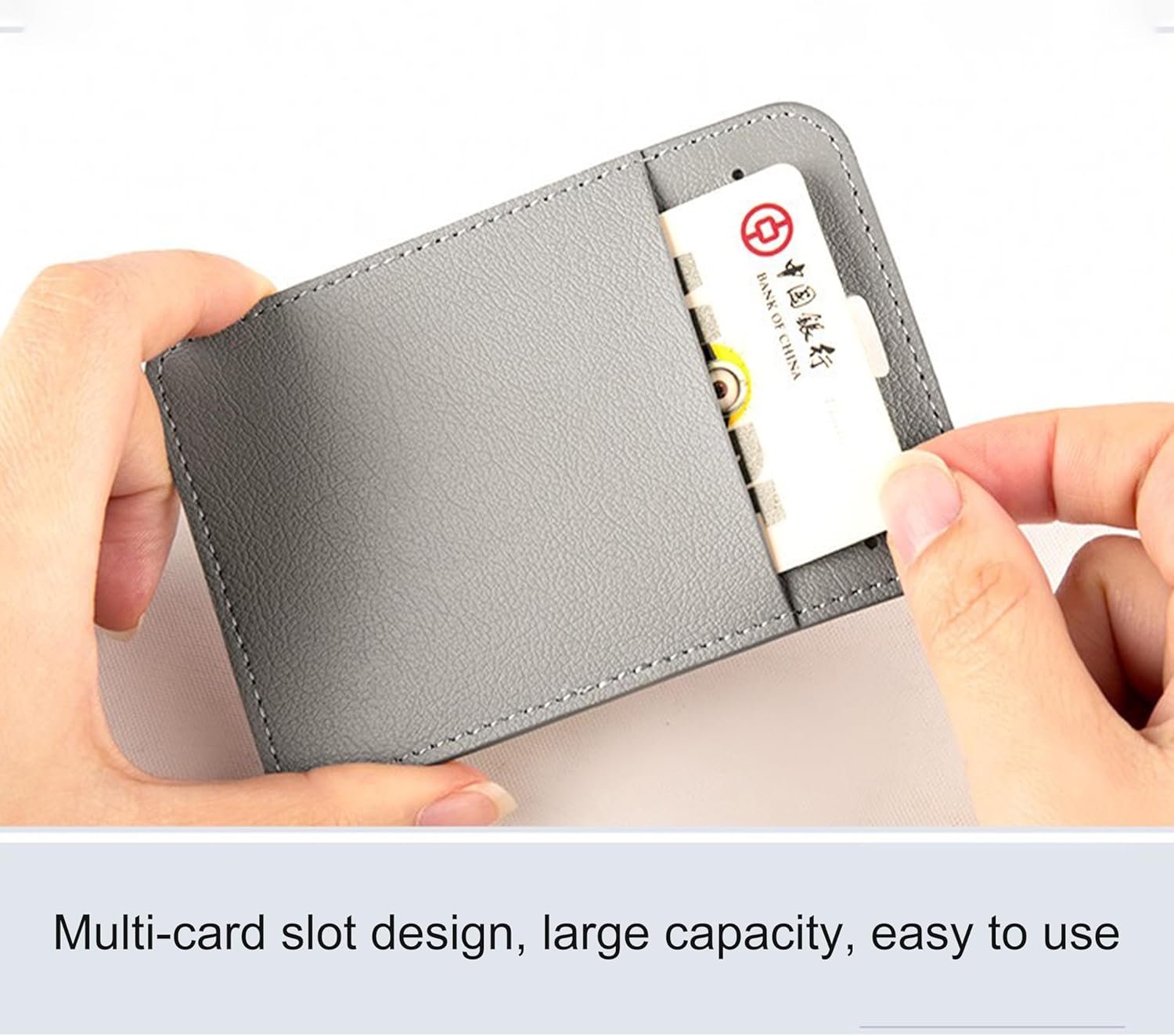 1 Pcs Leather ID Badge Holder - Horizontal, Black, Multiple Card Slots for Offices, Staff, Students, Employees — image 3