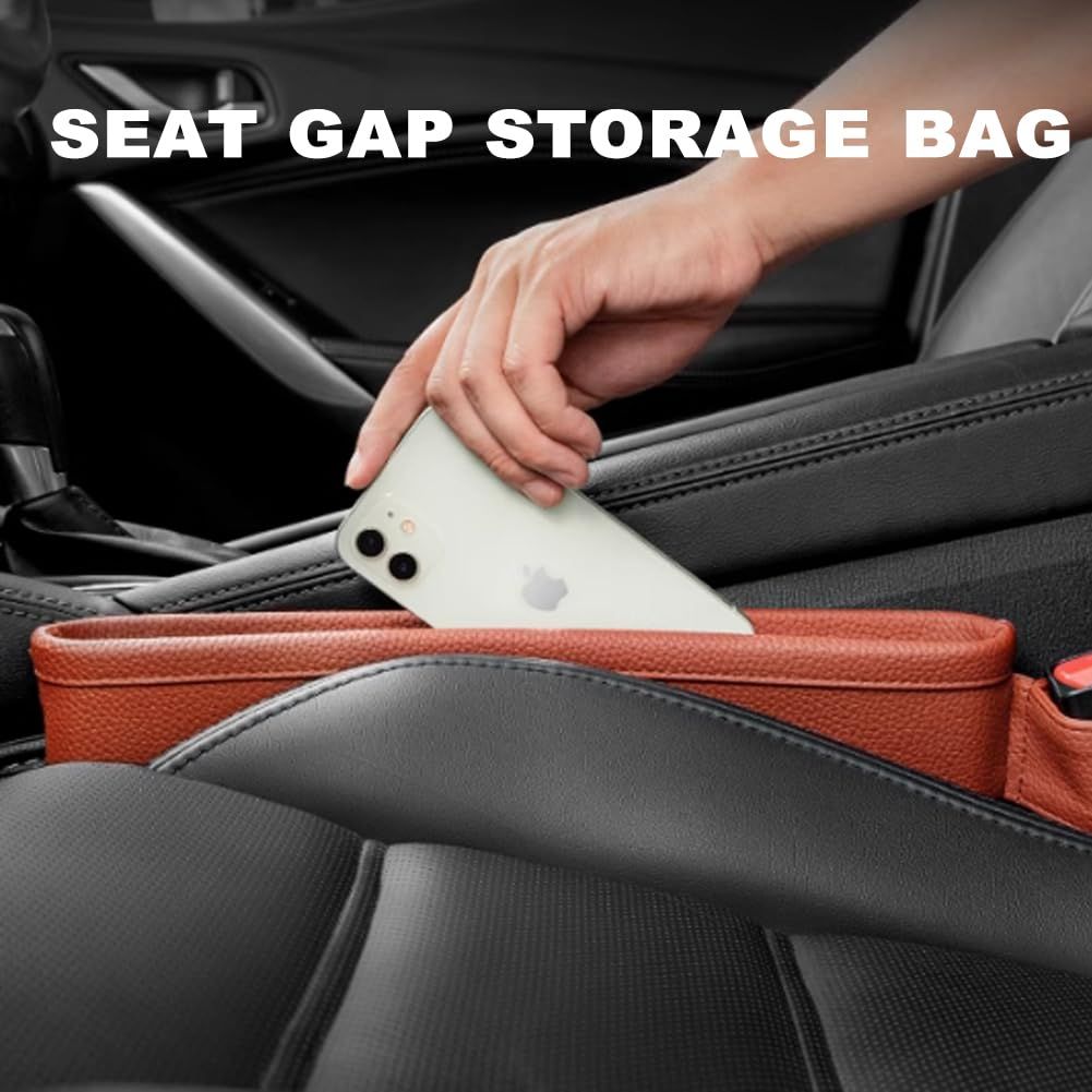 Car Seat Pockets PU Leather Car Console Side Organizer Seat Catcher Holders Compatible with Phone Key Wallet Phone Sunglasses 2 Pack (Brown) โ image 2