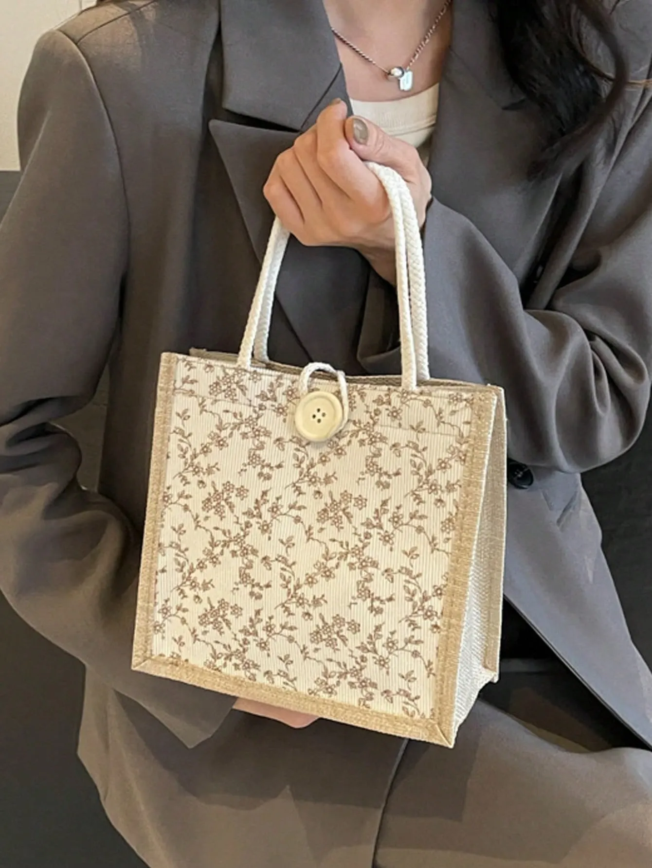 1PC Printed Linen Tote Bag – Bridesmaid Handbag, Large Capacity Cosmetic Bag, Travel Makeup Bag, Gifts, Portable Casual Storage — image 5