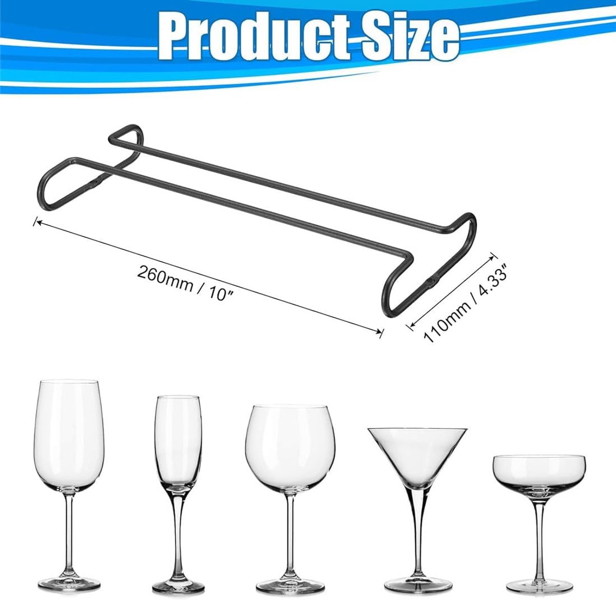 Wine glass holder - Glass hooks for shelf - Iron glass holder for glasses - Wall display holder - Hanging glass holders - Metal hanging glass holder - Display โ image 5