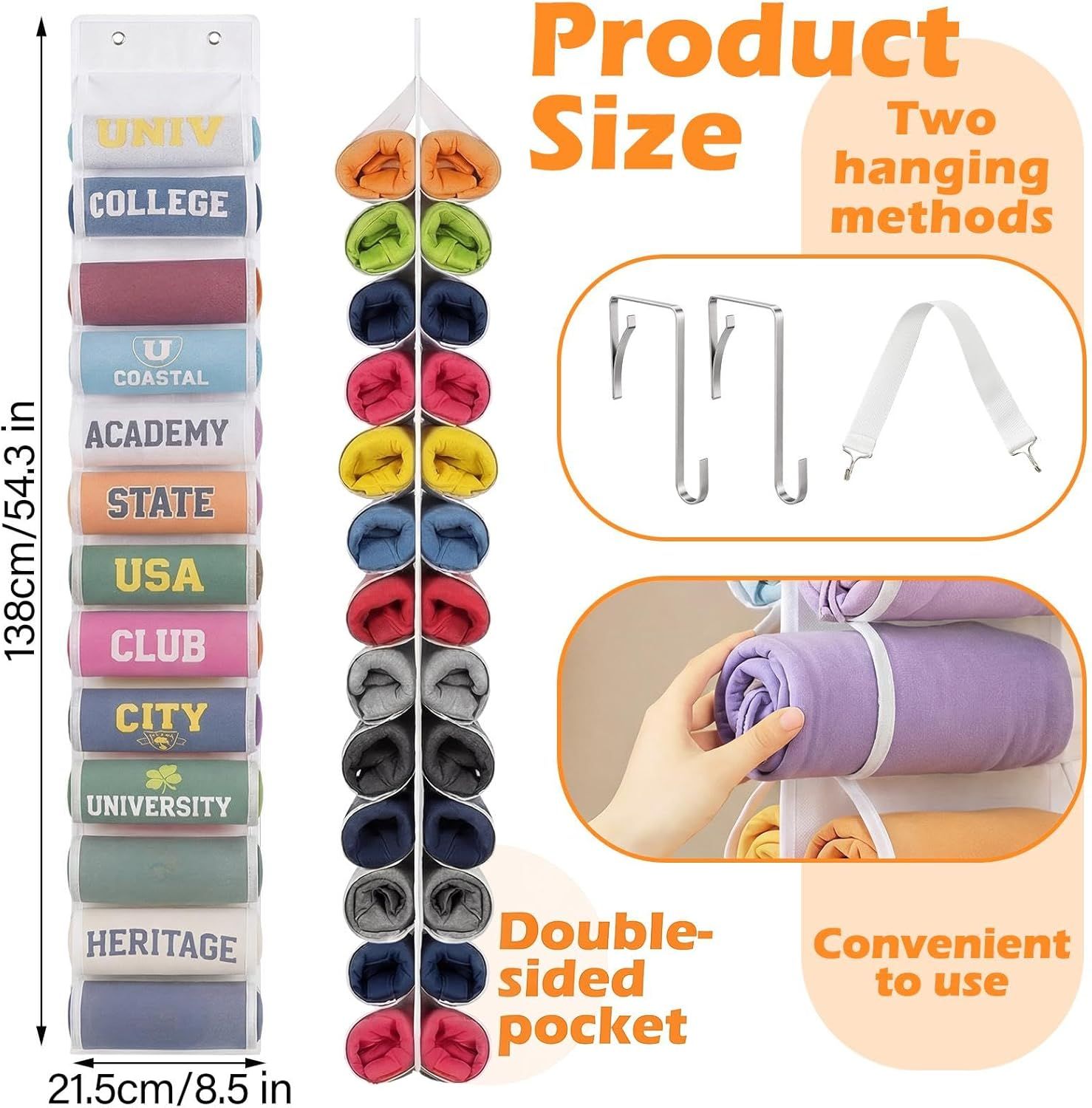 Double-Sided Over Door & Closet Organizer for Yoga Pants, Scarves & Accessories in Dorms and Bedrooms, 26-Pocket Vertical Storage Rack (White) — image 4